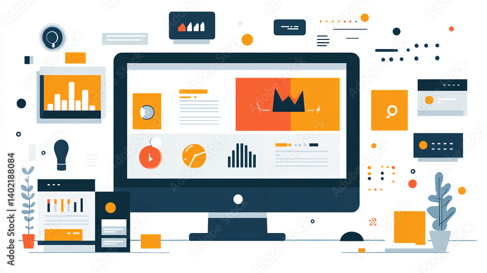 Website dashboard analytics data visualization computer screen interface design concept vector illustration Website dashboard analytics data visualization computer screen interface design concept vector illustration