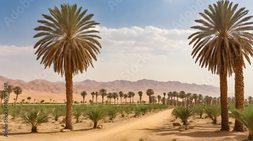 Obraz na płótnie Scenic view of the arid Middle Eastern landscape featuring agricultural date palm.generative.ai w salonie