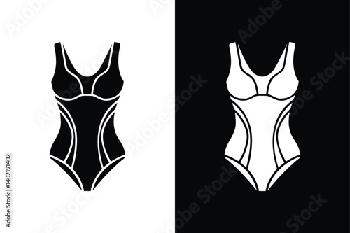 Swimsuit Vector Sign. Solid One-Piece Silhouette on White Background