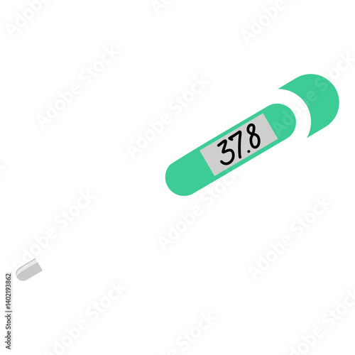 Digital Medical Thermometer with 37.8 Degrees Isolated Illustration