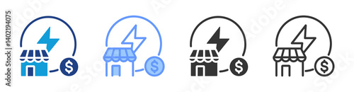 Market Power icon set multiple style collection