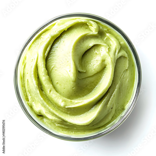 Smooth and creamy avocado mousse with a silky texture and rich flavor, isolated white background, modern art style