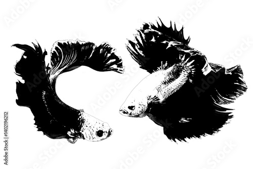 Black and White Betta Fish Art – Elegant Fighting Fish vectors for Print and Design