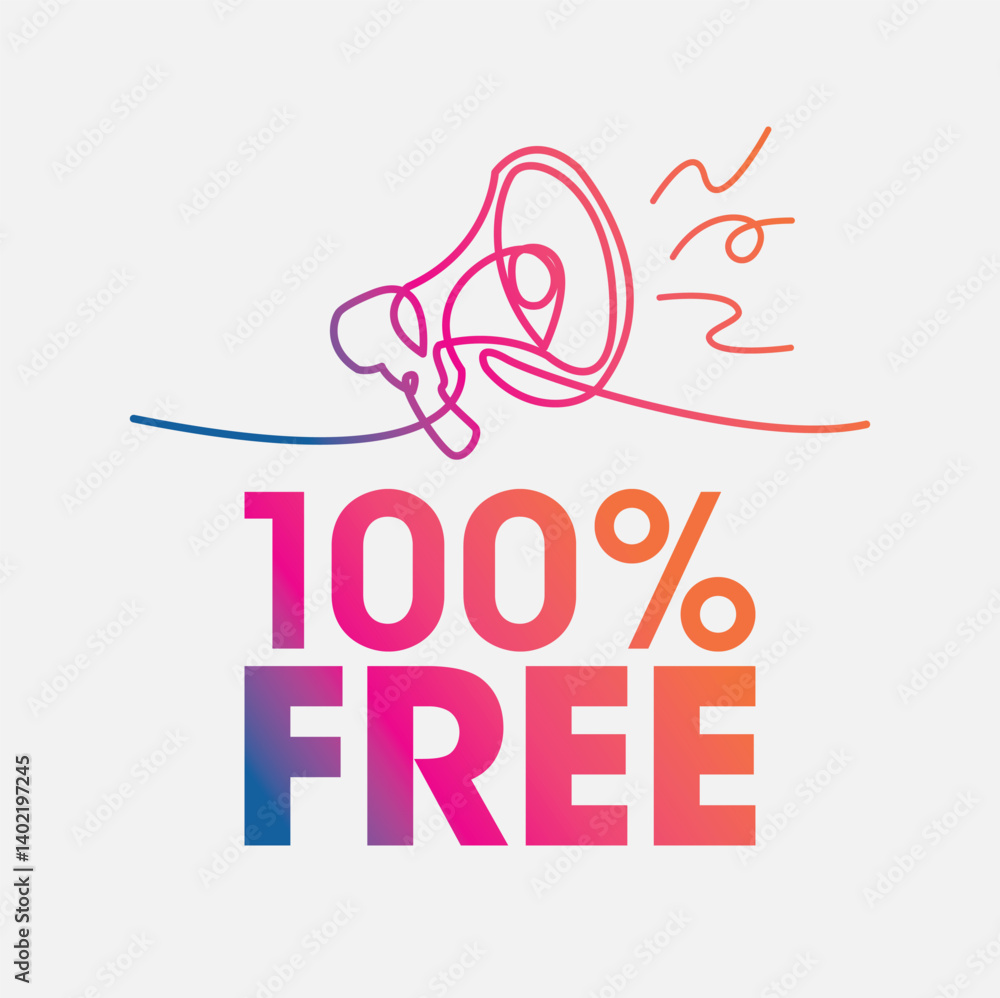Fototapeta premium 100% Free sign, label clip art flat design.