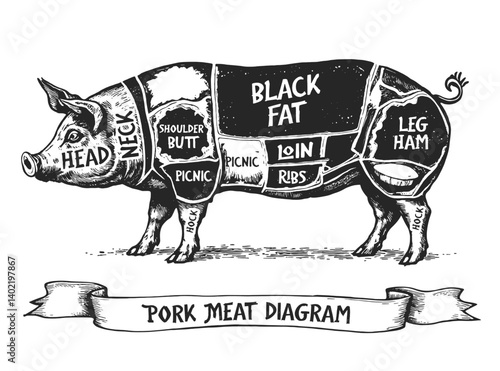 pig, pork cuts. template menu design for restaurant or cafe
