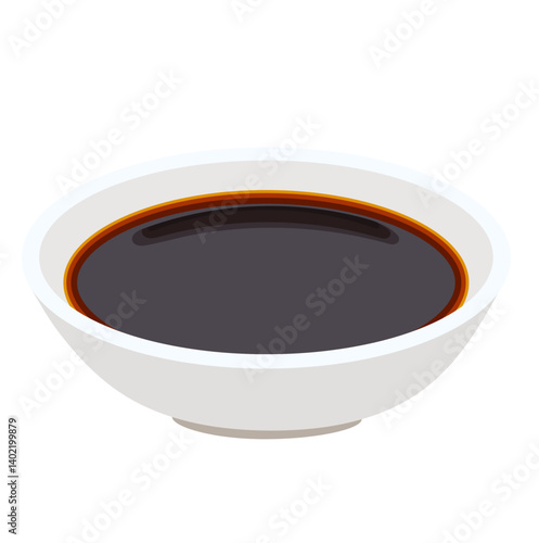 Bowl of Dark Soy Sauce Illustration Isolated on White Background