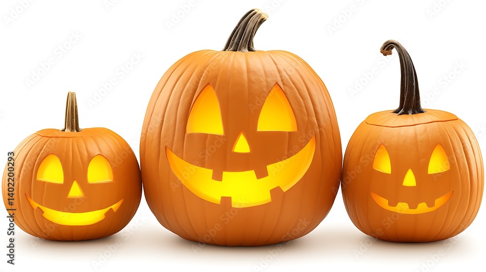 Fototapeta premium Jack-o'-Lanterns on White