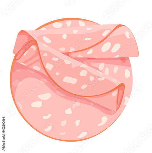 Boiled Ham Sausage Slices Illustration Isolated on White Background