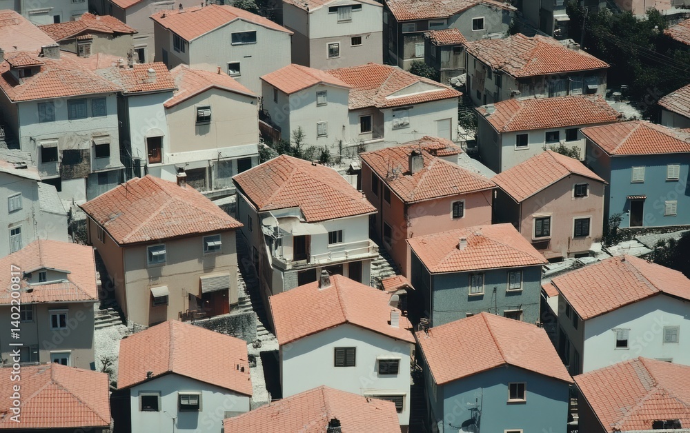 Aerial View of Dense Terracotta Rooftops Aerial View of Dense Terracotta Rooftops