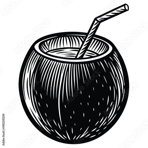 a coconut with a straw