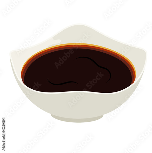 Bowl of Dark Soy Sauce Illustration Isolated on White Background