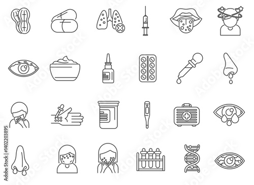 Allergy to peanuts icons set outline vector