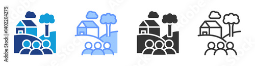 Rural Population icon set multiple style collection