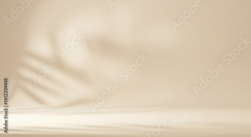 Minimal Cream Beige Studio with Leaf Shadows – Autumn & Tropical Backdrop for Cosmetic Display