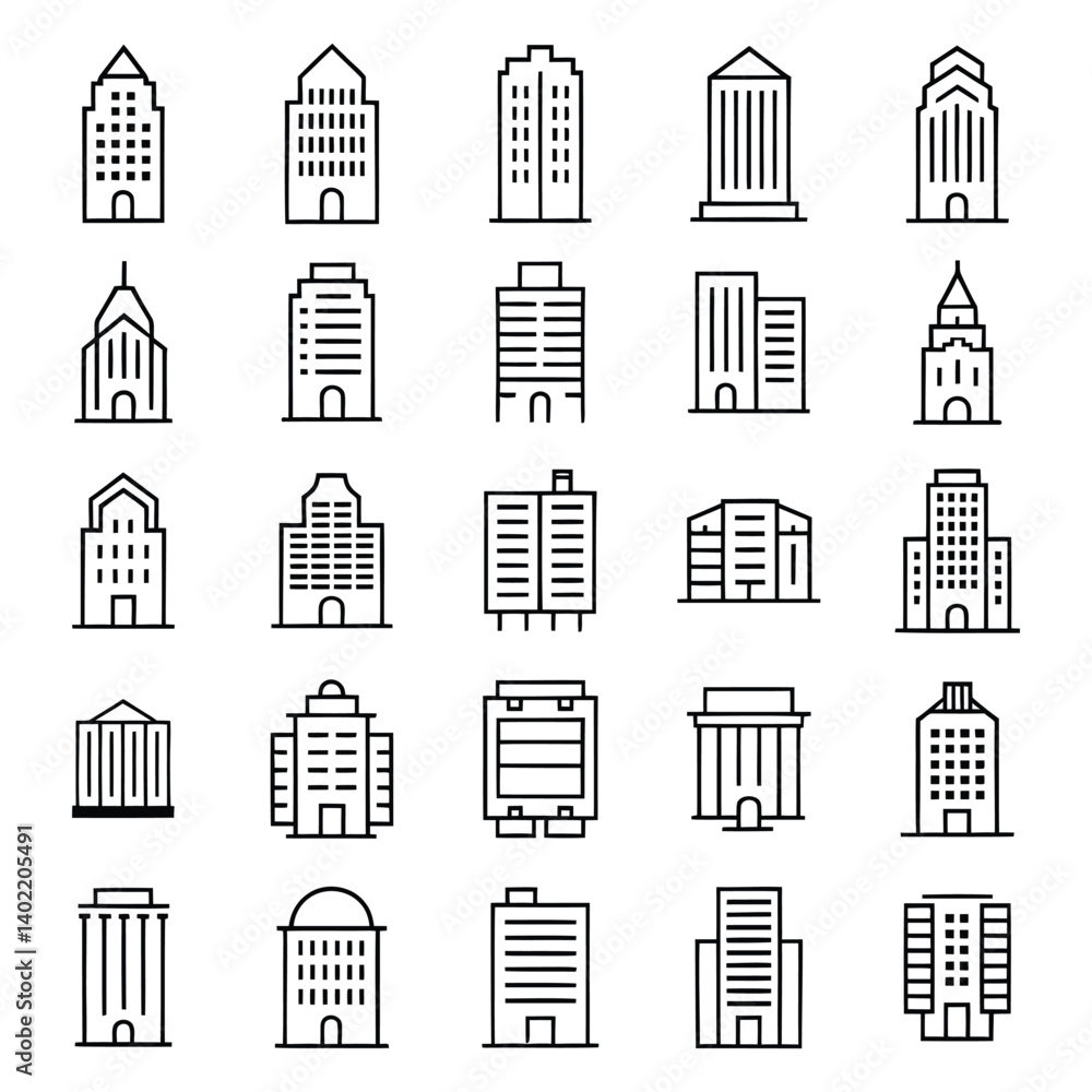 Collection of Simple Line Art Building Icons.. Collection of Simple Line Art Building Icons..