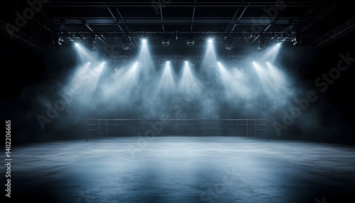 Dramatic Indoor Volleyball Court Under Stage Lights in a Dark Room