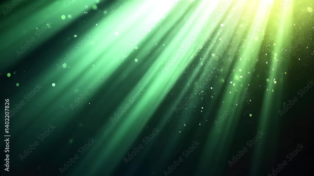 Green sun rays light burst in underwater fantasy environment Green sun rays light burst in underwater fantasy environment