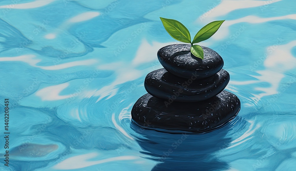 Smooth stones, fresh leaves, tranquil water Smooth stones, fresh leaves, tranquil water