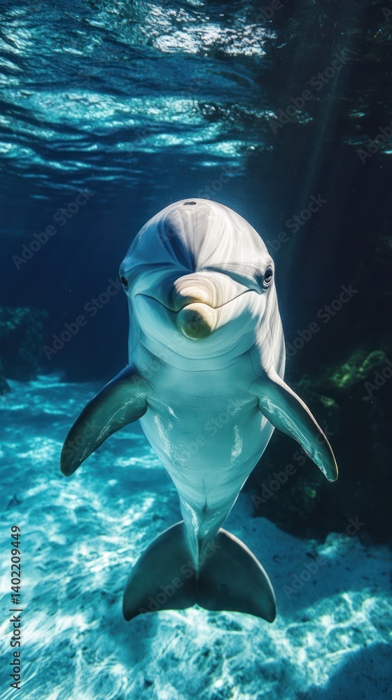 Naklejka premium A playful dolphin swims beneath the surface of the water.
