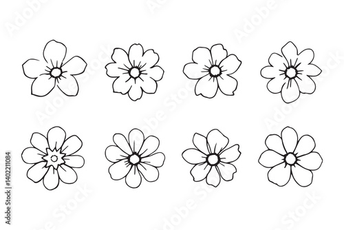 Set of 6 pec in two row Cineraria line art on white background