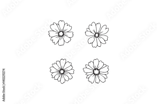 Set of 6 pec in two row Cineraria line art on white background