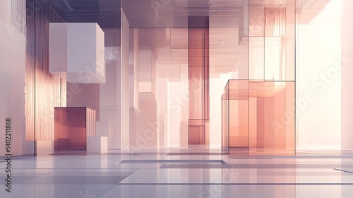 Wallpaper Mural Abstract architectural space featuring transparent geometric shapes and soft lighting, creating a serene ambiance Torontodigital.ca