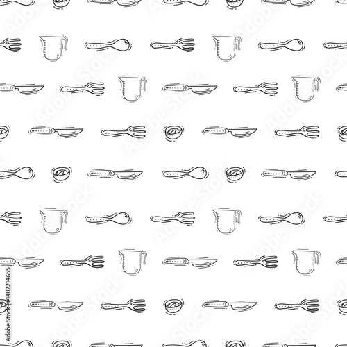 kitchen utensil pattern. kitchenware seamless pattern. doodle cooking utensil seamless pattern. doodle kitchen background