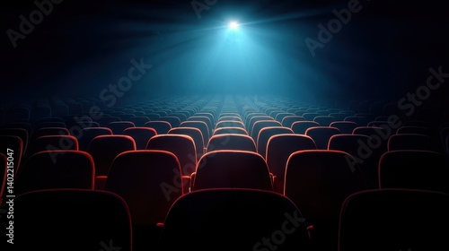 People in the cinema auditorium with Cinema blank wide screen and red chairs in the cinema hall,People silhouettes watching movie performance,empty white screen,space for text,copy space.