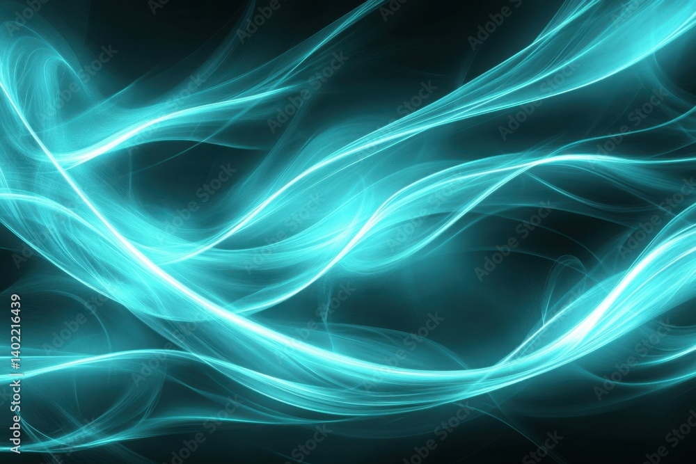 Fototapeta premium Abstract teal flowing lines on dark background