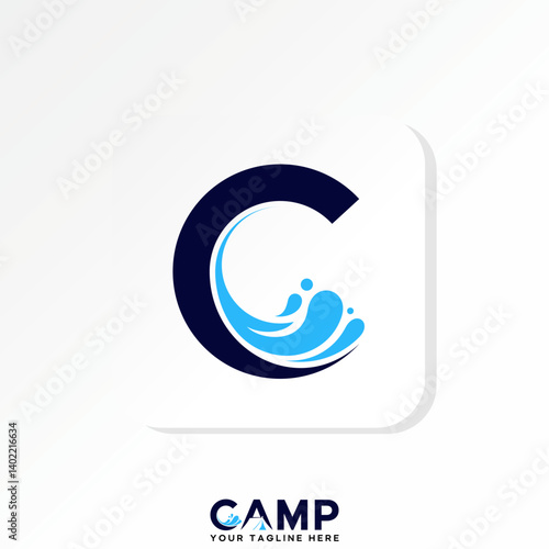 Logo design graphic concept creative premium vector stock image top sell letter C sans serif font wave coast aqua swim pool ocean splash travel season