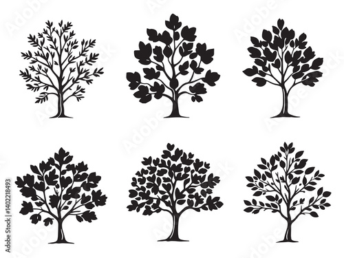 Fig tree clear vision simple black line art on white background