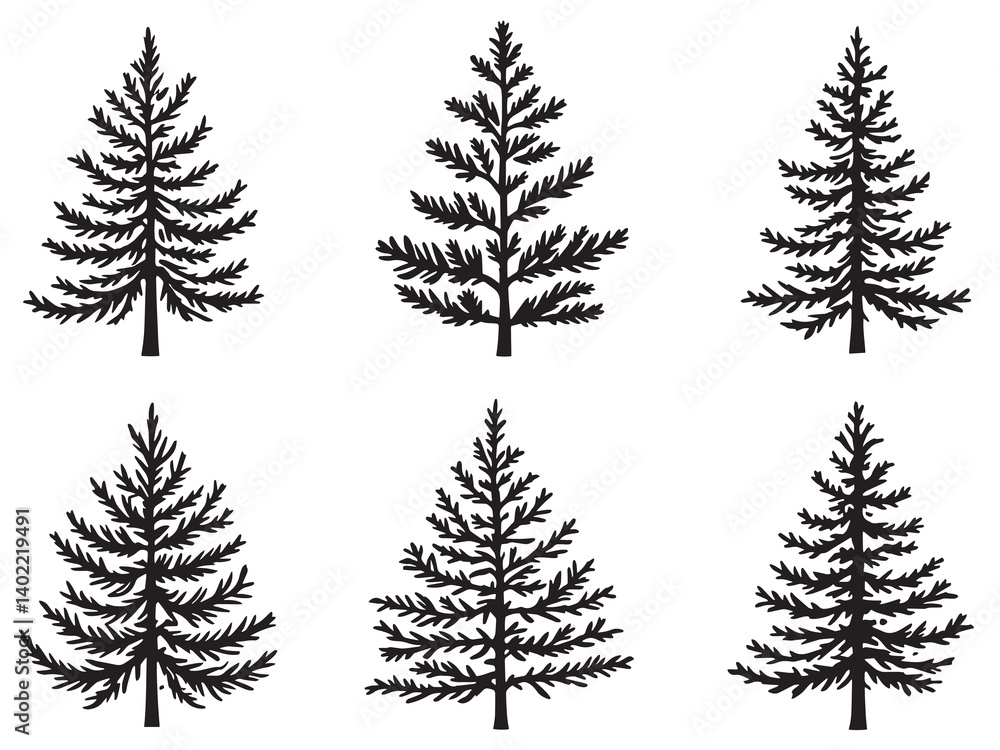 Obraz premium Fir tree clear vision simple black line art on white background