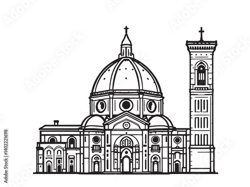 Florence Cathedral clear vision simple black line art on white background