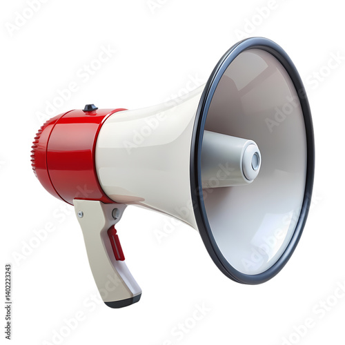 Red  White Megaphone Loudspeaker Announcement Image on transparent background
