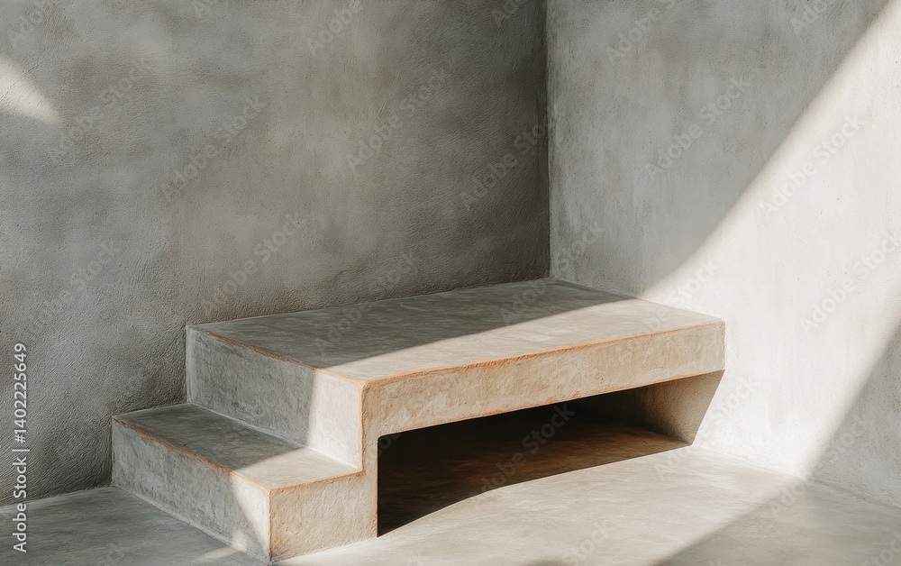 Minimalist Concrete Bench in Sunlit Corner Minimalist Concrete Bench in Sunlit Corner