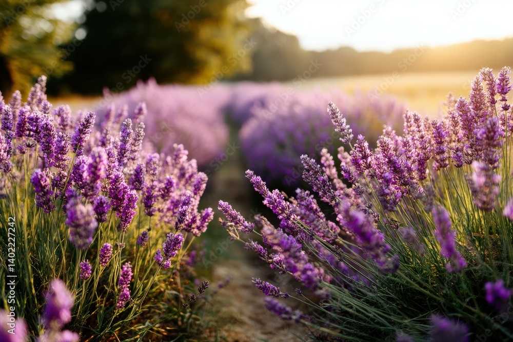 Obraz premium Lavender fields bloom under the warm evening sun