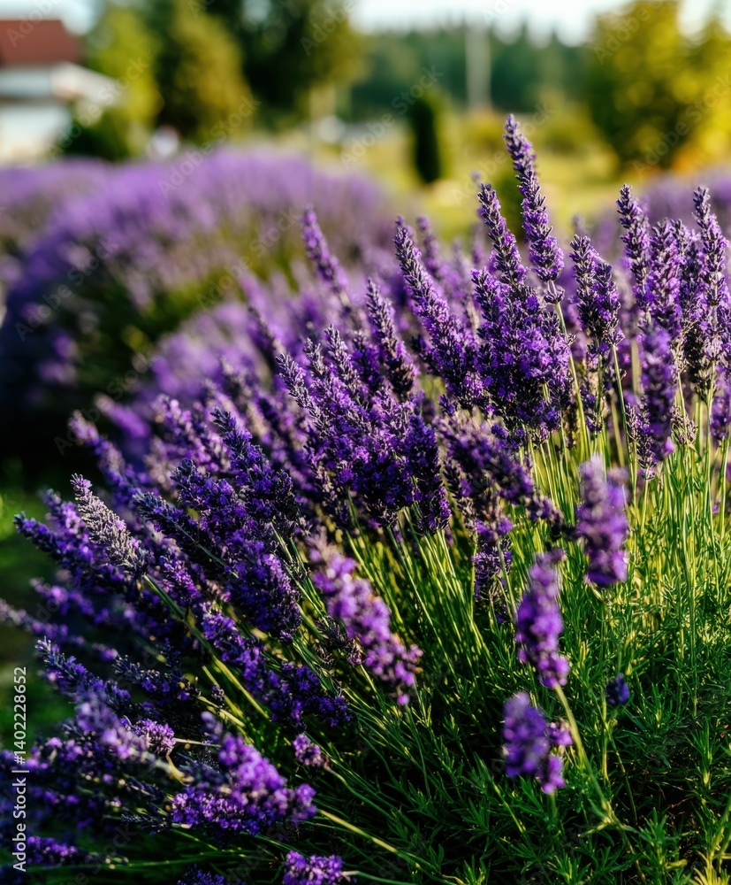 Obraz premium Vibrant lavender blooms in a sunny garden setting