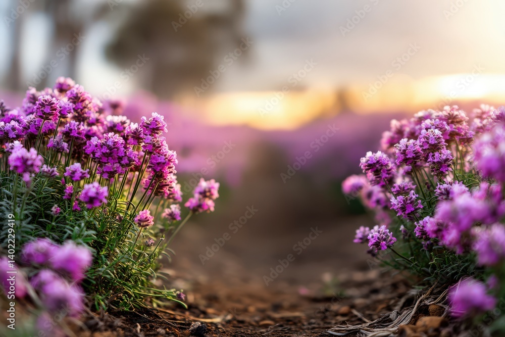 Obraz premium Beautiful flowers bloom during golden hour in nature