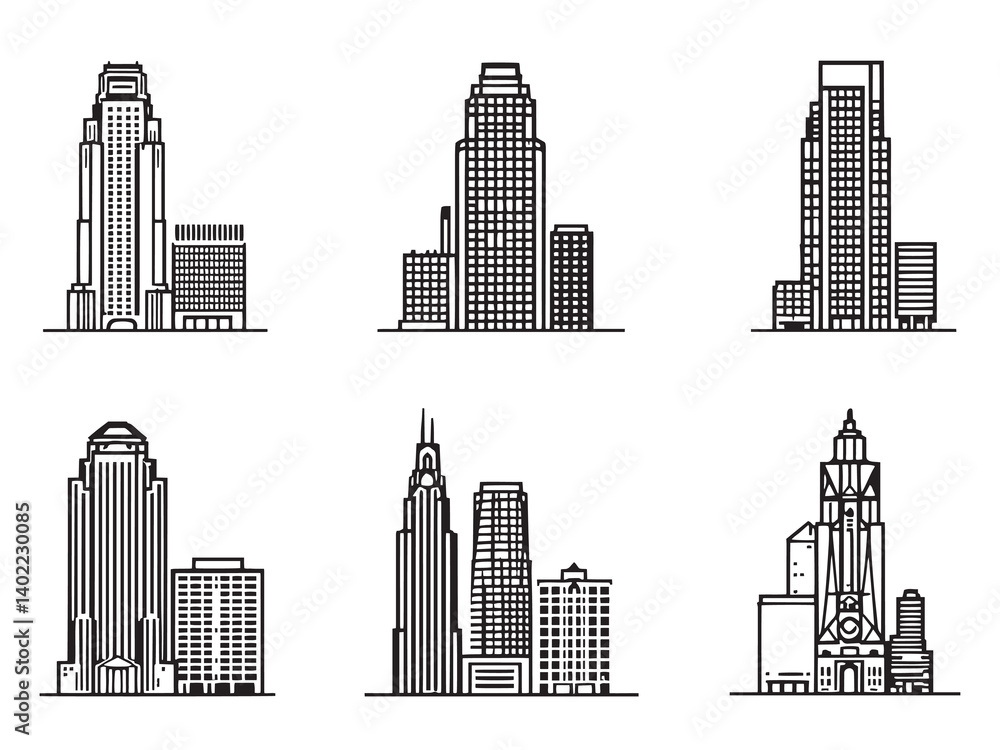 Naklejka premium Independence Hall Black Line Art Design