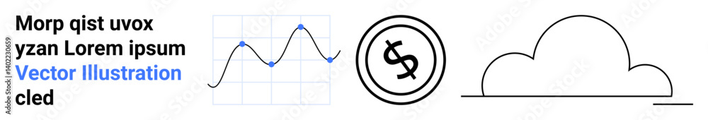 Data visualization with a line graph, dollar symbol in a circle, and a cloud outline. Ideal for finance, technology, cloud computing, forecasting, economy abstract thinking data trends. Abstract
