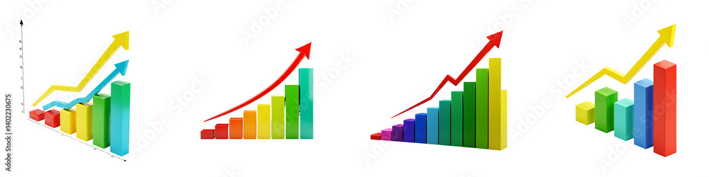 Colorful Business Growth Bar Charts with Upward Arrows On Transparent Background
Colorful Business Growth Bar Charts with Upward Arrows On Transparent Background