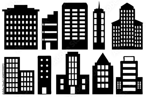 Black and white building silhouette vector illustration for city skyline design