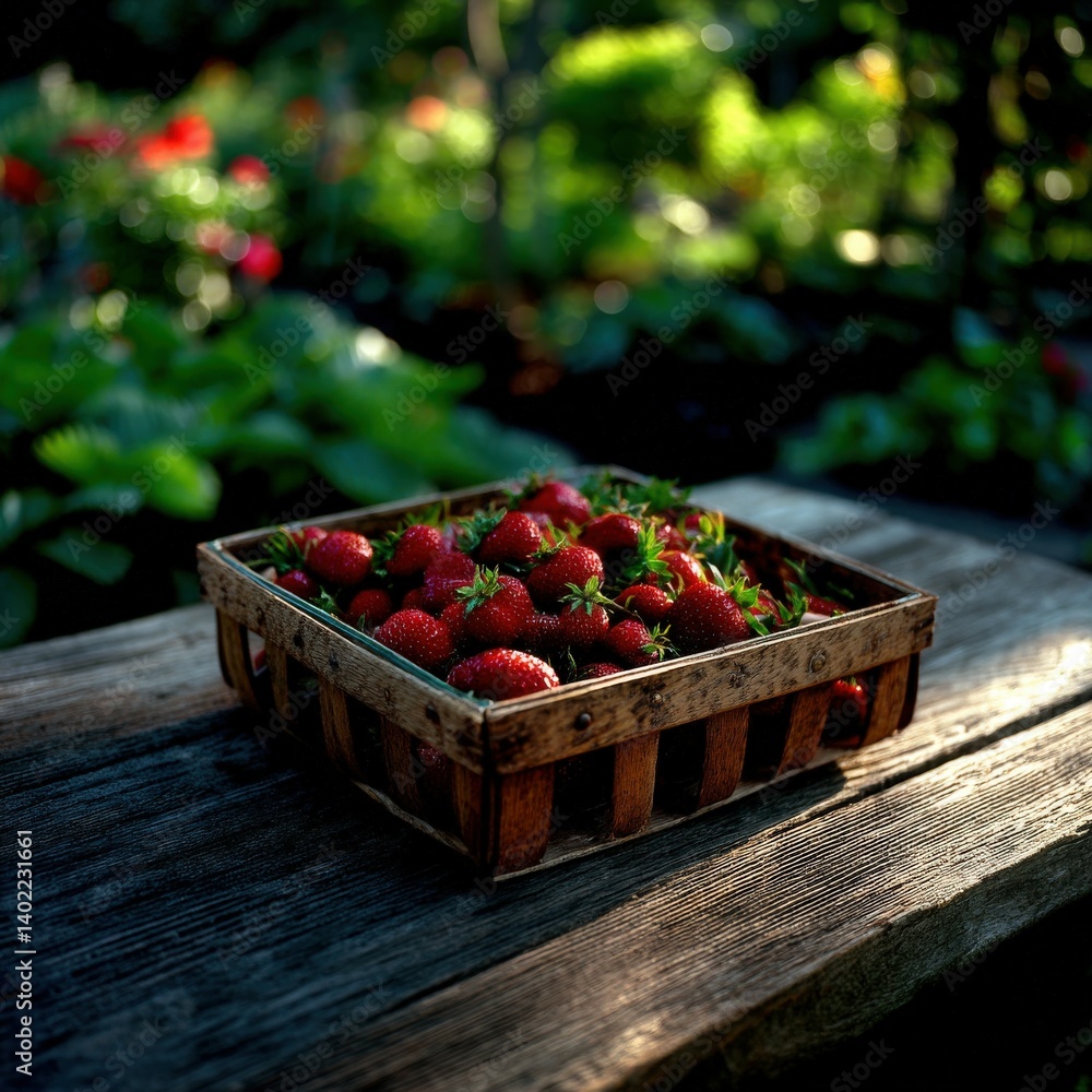 Freshly picked strawberries in a sunny spring garden Freshly picked strawberries in a sunny spring garden