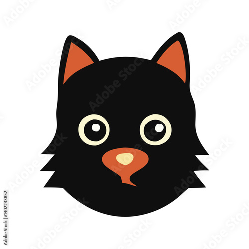 A cute black cartoon kitten vector silhouette with a funny tail
