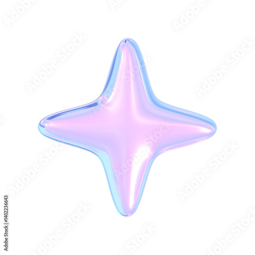 3D Holographic Sparkle Star on Transparent background	

