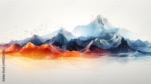 abstract colorful mountain range with connected dots.

