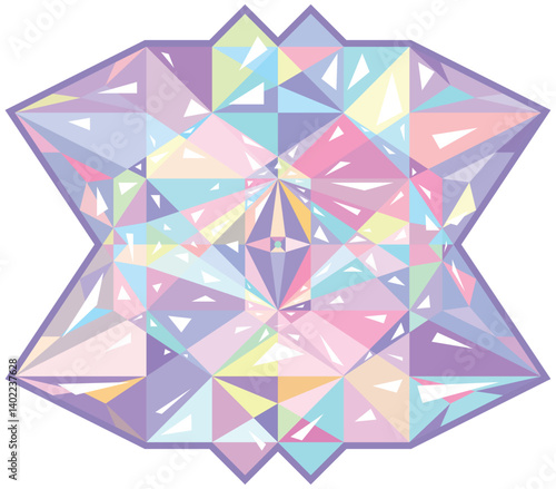 Geometric mystical pentagram. Yantra crystal sacred pattern of overlapping triangles. Mandalas Iridescent rainbow colors. Mother-of-pearl glass magic sign. Vector 