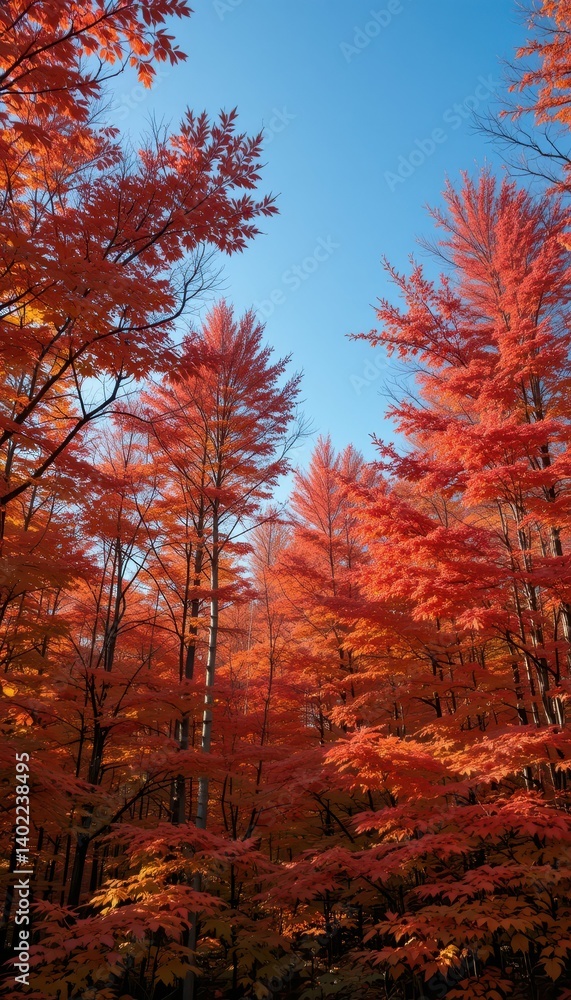 Vivid Autumn Foliage in Forest with Bright Orange and Red Leaves Vivid Autumn Foliage in Forest with Bright Orange and Red Leaves