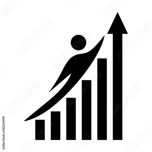 Climbing Growth, Person Ascending Bar Chart Towards Success