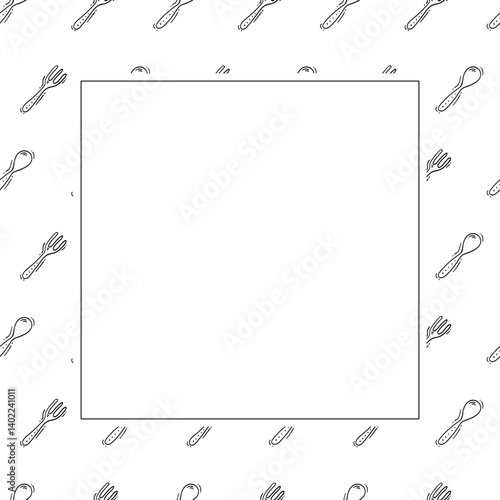 kitchen utensil frame. doodle kitchenware square frame. kitchen background